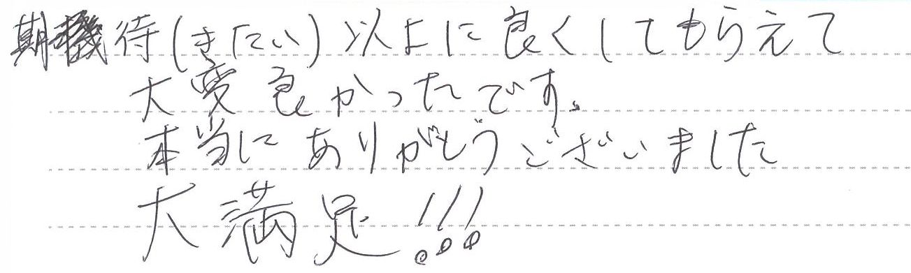 期待（きたい）以上に良くしてもらえて大変よかったです。