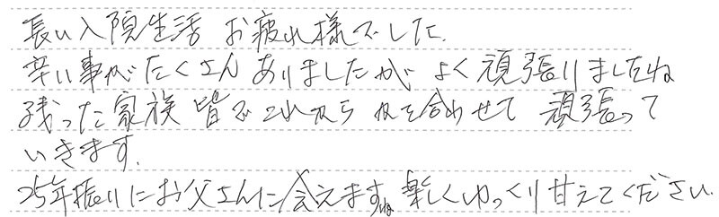 長い入院生活お疲れ様でした。